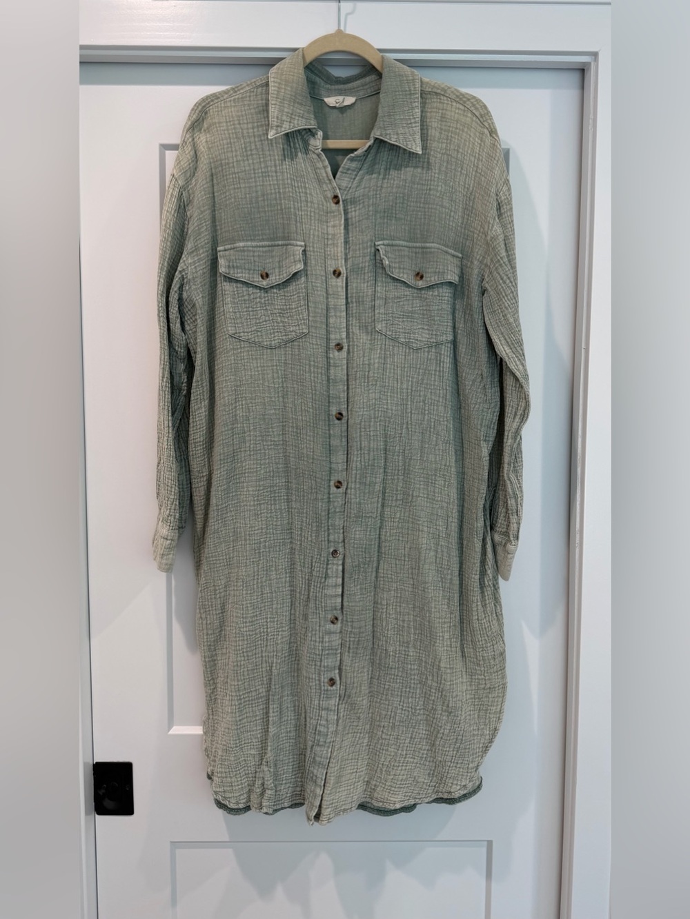 easel Sage Green Button-Front Midi Dress Size small